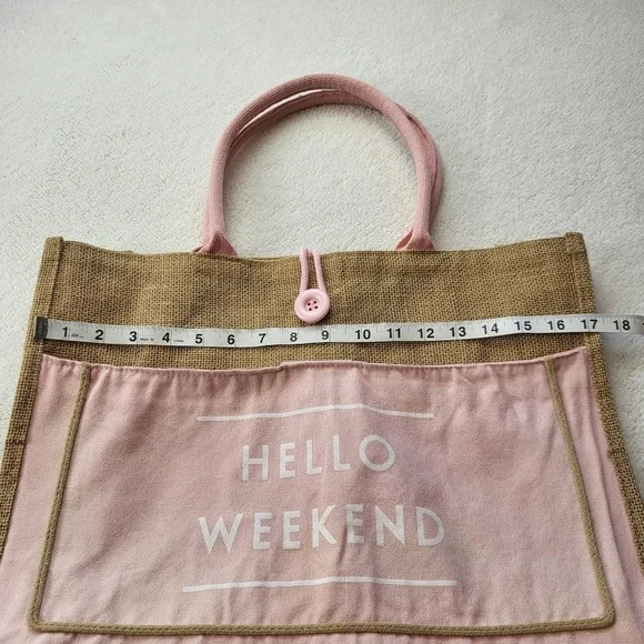 Canvas Brown and Pink Weekend Bag Loop Button Closure 17 x 13 x 5 - Picture 3 of 7